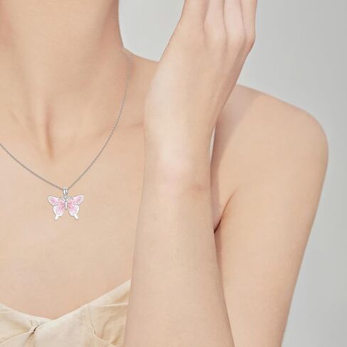 ConBo Butterfly Necklace for Women 925 Sterling Silver Pink Butterfly Pendant Necklace Animal Jewelry Gifts for Girls Mom Birthday Christmas in Kuwait