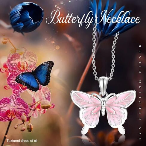 ConBo Butterfly Necklace for Women 925 Sterling Silver Pink Butterfly Pendant Necklace Animal Jewelry Gifts for Girls Mom Birthday Christmas in Kuwait
