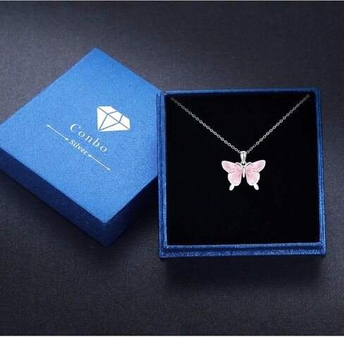ConBo Butterfly Necklace for Women 925 Sterling Silver Pink Butterfly Pendant Necklace Animal Jewelry Gifts for Girls Mom Birthday Christmas in Kuwait