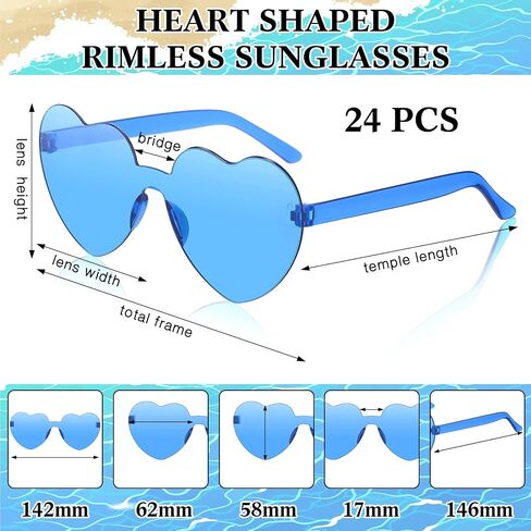 Macarrie 24 Pairs Heart Shape Rimless Sunglasses Transparent Love Fun Sunglasses Color Frameless Glasses Party for Women in Saudi Arabia