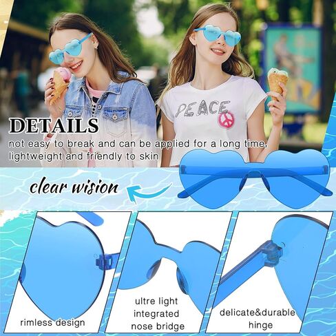Macarrie 24 Pairs Heart Shape Rimless Sunglasses Transparent Love Fun Sunglasses Color Frameless Glasses Party for Women in Saudi Arabia
