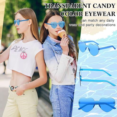 Macarrie 24 Pairs Heart Shape Rimless Sunglasses Transparent Love Fun Sunglasses Color Frameless Glasses Party for Women in Saudi Arabia