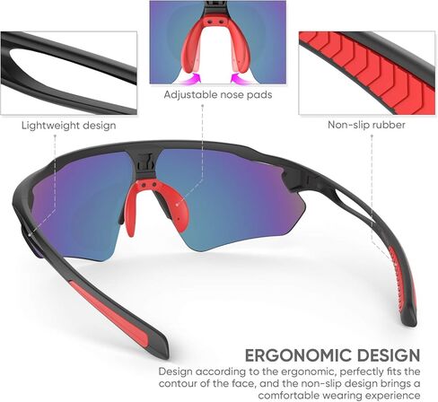 Cycling Glasses with Interchangeable Lenses, Mens Womens Polarized Sports Sunglasses, Running Baseball Cricket Sunglasses in Kuwait