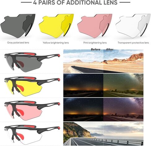 Cycling Glasses with Interchangeable Lenses, Mens Womens Polarized Sports Sunglasses, Running Baseball Cricket Sunglasses in Kuwait