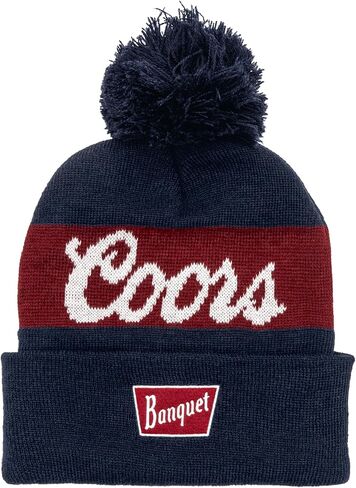Tee Luv Coors Banquet Pom Pom Beanie - Coors Beer Logo Knit Hat (Navy/Burgundy) in Saudi Arabia