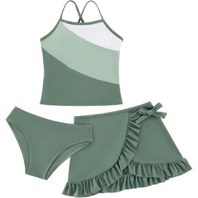 Weixinbuy Girls Swimsuits Bikini Set 3 Piece Swimsuit Bathing Suit with Cover Up Skirt Summer Beach Swimwear Bikini for Girls
