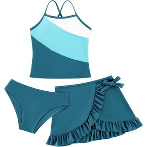 Weixinbuy Girls Swimsuits Bikini Set 3 Piece Swimsuit Bathing Suit with Cover Up Skirt Summer Beach Swimwear Bikini for Girls