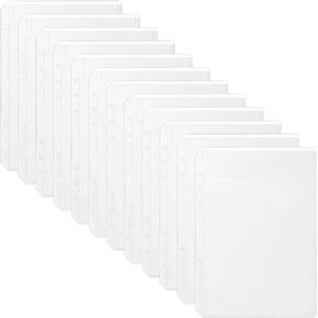 A5 Clear Binder Insert Pocket|No Zipper 6 Hole Insert Envelope for Personal Size Planner|Cash Budget Envelope|6 Ring Binder Card Sleeves|Clear Envelope for Budget Book and Savings Challenge.12Pieces
