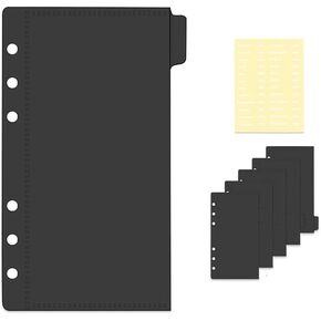 6pcs A6 Binder Pocket Dividers Black Budget Cash Envelopes with Label Sticker for 6 Ring Budgeting Binder Inserts Supplies Accessories (Black)