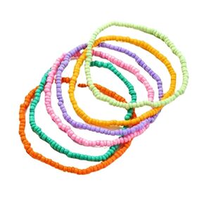Bohemian Colorful Bead Anklet Sets for Women Summer Beach Handmade Elastic Stretch Barefoot Ankle Bracelet for Foot and Arm(6pcs)