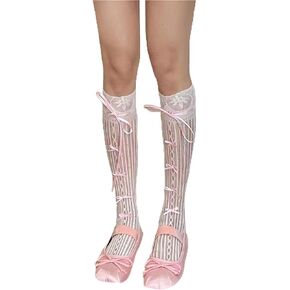 Alyweatry Women Girls Lace Bows Lolita Socks Japanese Style Kawaii JK Gothic Harajuku Cute Y2k Knee Stocking