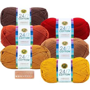 Lion Brand Yarn - 24/7 Cotton - 6 Skein Assortment (Autumn)