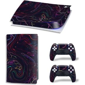 Black Skin for PS5 Digital, Protective Film Sticker for PS5 Console Digital Edition,Skin Sticker Decal Full Cover(Multicolor Line)