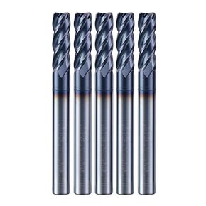 Square End Mills Set JESTUOUS Carbide 4 Spiral Flute Titanium Coating Drill Bits 1/4" Shank Dia.3/4" Cut Length for Milling Metal,5 Pieces