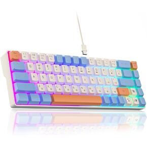 60 Percent Keyboard,RGB Backlit Gaming Keyboard USB-C Wired,Portable 68 Keys Compact Mini Keyboard for Business Trips,Office,PC Games (SK968,Blue&Orange)