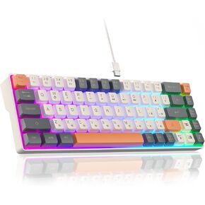 لوحة مفاتيح 60 بالمائة، لوحة مفاتيح ألعاب بإضاءة خلفية RGB USB-C سلكية، لوحة مفاتيح صغيرة محمولة 68 مفتاحًا لرحلات العمل والمكتب وألعاب الكمبيوتر (SK968، أبيض) in Kuwait