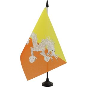 AZ FLAG Bhutan Table Flag 5'' x 8'' - Bhutanese Desk Flag 21 x 14 cm - Black Plastic Stick and Base