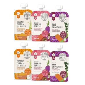 Serenity Kids 7+ Months World Explorers Baby Food Pouches Puree Made With Ethically Sourced Meats & Organic Veggies | 3.5 Ounce BPA-Free Pouch | World Explorers Intro Pack | 6 Count