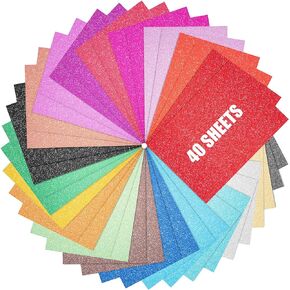 40 Sheets 20 Colors Glitter Cardstock, BetyBedy Cricut Paper Cardstock, No-Shed Sparkly Glitter, A5 Glitter Paper for Arts and Crafts - Card Making, Scrapbooking, DIY Projects