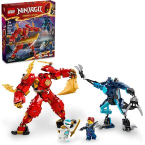 LEGO NINJAGO Kai’s Elemental Fire Mech Action Figure, Mini Ninja Toy for Kids with Customizable Red Ninja Figure Plus Kai and Zane Minifigures, Adventure Set for Boys and Girls Ages 7 and Up, 71808