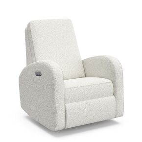 Storkcraft Santa Monica Power Recliner Swivel Glider (Ivory Boucle) - معتمد من GREENGUARD Gold، رغوة معتمدة من CertiPUR-US، استلقاء كهربائي بدون جهد، شاحن USB-A وUSB-C