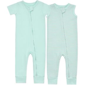 Aablexema 2PCS Baby Cotton Romper Zipper Short Sleeve & Sleeveless Footless Pajamas One Piece Jumpsuits Outfit Clothes
