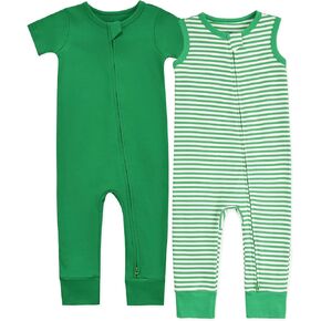 Aablexema 2PCS Baby Cotton Romper Zipper Short Sleeve & Sleeveless Footless Pajamas One Piece Jumpsuits Outfit Clothes in Kuwait