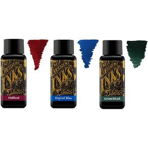 Diamine Oxblood & Oxford Blue & Green Black Fountain Pen Ink 30 ml Primary Colour – 3 Bottles