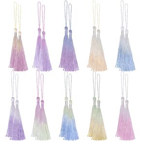 20Pcs Mini Tassels Bookmark Tassels 13cm/5-Inch Silky Handmade Soft Tassels Floss Mini Tassels with Cord Loop for Bookmarks, Crafts and Jewelry Making DIY Craft(10Colors)