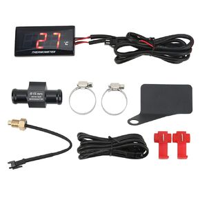 Aramox Motorcycle Water Temp Meter, Universal Motorcycle DC12V LCD Screen Slim Water Temperature Gauge With 16mm Tee for Motorbike (Blue Backlight)