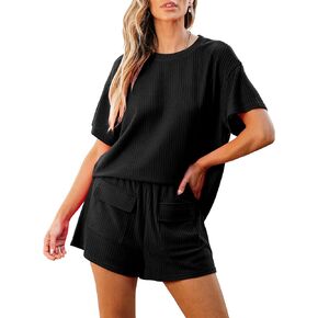 luvamia Lounge Sets for Women 2 Piece Casual Summer Outfit Knitted Tops Matching Shorts with Pockets Comfy Co Ord Sets