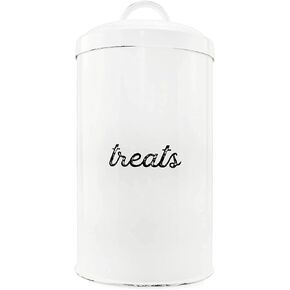 AuldHome Enamelware Dog Treat Jar (Black), Large Modern Farmhouse Pet Treats Container