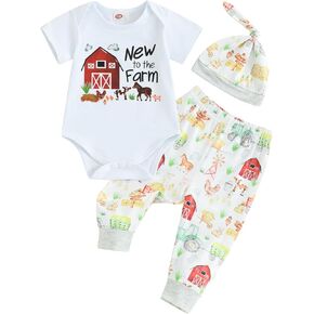 FIOMVA Newborn Baby Summer Clothes Boy Letter Print Short Sleeve Onesie Romper+Long Pants+Knot Hat Infant Outfits 3Piece Set