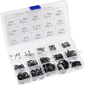 uxcell E-Clip Circlip - 400Pcs 15-Size External Retaining Shaft Snap Ring Carbon Steel Assortment Set
