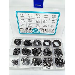 225pcs External Circlips, 40mm OD External Retaining Rings, Black 65Mn Alloy Steel C-Clip Retaining Shaft Snap Rings for Automobiles, Valves, Electrical and Bearings