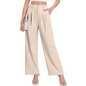 TARSE Womens Business Casual Dress Pants Wide Leg Work Trousers Palazzo Flowy High Elastic Waisted Pants with Pockets