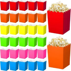 48 Pcs Mini Neon Popcorn Boxes Neon Glow Party Popcorn Box Neon Popcorn Holder Reusable Mini Paper Popcorn Box Cardboard Popcorn Container for Movie Snacks Theater Birthday Neon Party Supplies