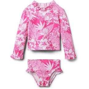 Janie and Jack Girls' Pink Palm Print Rashgaurd Swim Set (Toddler/Little Big Kids)