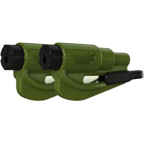 resqme The Original Emergency Keychain Car Escape Tool, 2-in-1 Seatbelt Cutter and Window Breaker, Made in USA, Army Green Pack of 2- Compact Emergency Hammer