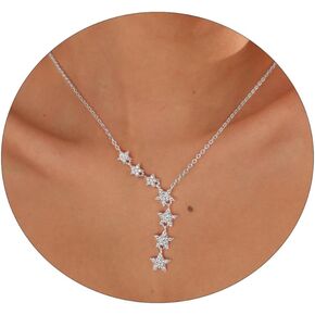 Kyerlyn Crystal Dainty Star Necklace for Women, Star CZ Charm Statement Y-Necklace Gold/Silver/Rose Gold Shining Exquisite Choker Necklace for Girls Adjustable Jewelry Gifts
