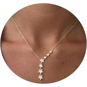 Kyerlyn Crystal Dainty Star Necklace for Women, Star CZ Charm Statement Y-Necklace Gold/Silver/Rose Gold Shining Exquisite Choker Necklace for Girls Adjustable Jewelry Gifts