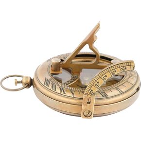 Vintage Sundial Compass - Engraved Brass Pocket Compass with Leather Case - Perfect Antique Brass Nautical Compass for Outdoor Enthusiasts, Camping, Hiking, and Touring, 4 x 4 x 2 inches in Kuwait