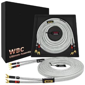 WORLDS BEST CABLES 15 Foot Ultimate - 12 AWG - Ultra-Pure OFC - Premium Audiophile HiFi Speaker Cable Pair with Eminence Spade Plugs & Silver Tweed Jacket