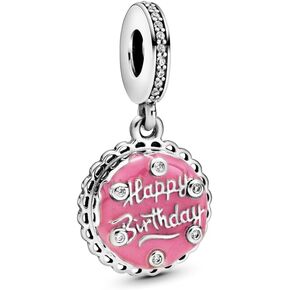 Pandora Pink Birthday Cake Dangle Charm - Compatible Moments Bracelets - Jewelry for Women - Gift for Women - Made with Sterling Silver, Cubic Zirconia & Enamel, With Gift Box