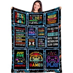 Gamer Blacket - Gaming Game Theme Throw Blanket - Gamer Gift for Men Teens Boys - Gaming Decor for Bedroom Living Room Soft Cozy Fluffy Luminous Blanket Black 60"X50"