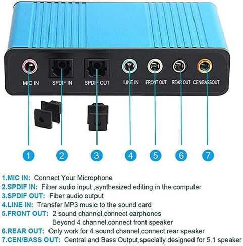 بطاقة صوت، بطاقة صوت خارجية ذات 6 قنوات USB 2.0 خارجية 5.1 صوت محيطي بصري S/PDIF محول بطاقة صوت للكمبيوتر المحمول (أزرق) in Kuwait