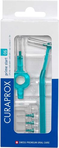 Curaprox CPS 06 Prime Start Interdental Brushes Set, 5 interdental Brushes CPS 06 Prime + 1 Holder UHS 409 + 1 Holder UHS 470, 0.6 mm to 2.2 mm, Turquoise in Saudi Arabia