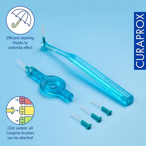 Curaprox CPS 06 Prime Start Interdental Brushes Set, 5 interdental Brushes CPS 06 Prime + 1 Holder UHS 409 + 1 Holder UHS 470, 0.6 mm to 2.2 mm, Turquoise in Saudi Arabia