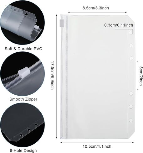 A6 Binder Pockets 12 Pcs Clear PVC Binder Inserts, Waterproof A6 Binder Envelopes with Zipper, 6-Holes A6 Cash Envelopes for 6 Ring Binders Organizer Photos Cards Bills in Saudi Arabia