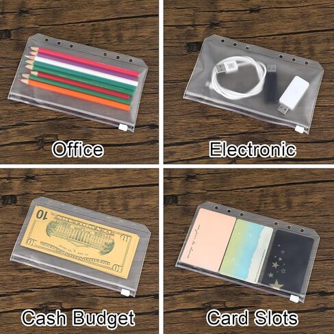 A6 Binder Pockets 12 Pcs Clear PVC Binder Inserts, Waterproof A6 Binder Envelopes with Zipper, 6-Holes A6 Cash Envelopes for 6 Ring Binders Organizer Photos Cards Bills in Saudi Arabia